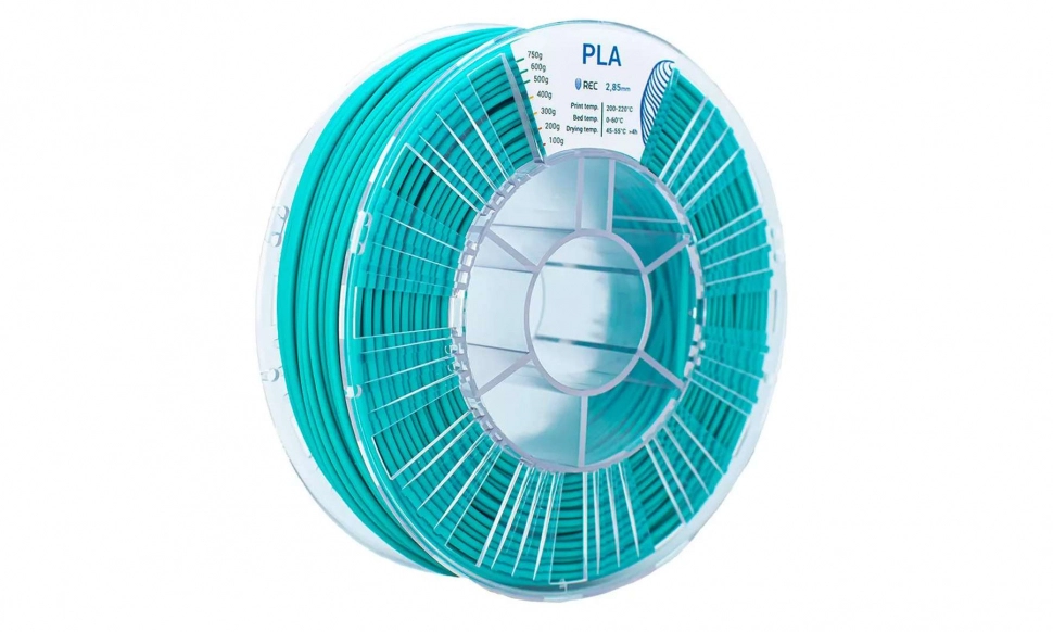 rec-pla-biruza-285-075-1.970.webp PLA пластик REC бирюзовый 2,85 мм 0,75 кг — изображение 1