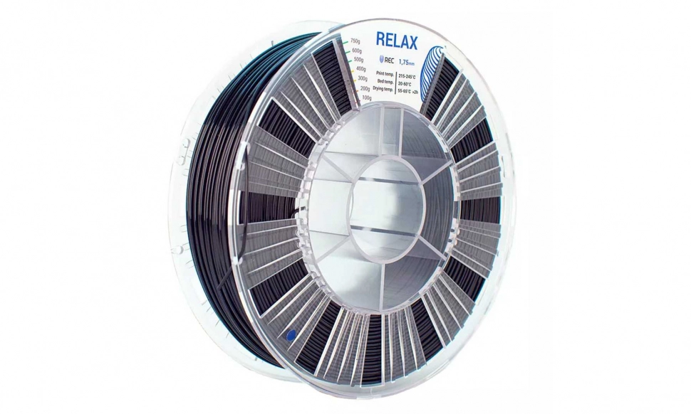 rec-relax-black-175-1.970.webp PETG пластик REC Relax черный 1,75 мм 0,75 кг — изображение 1