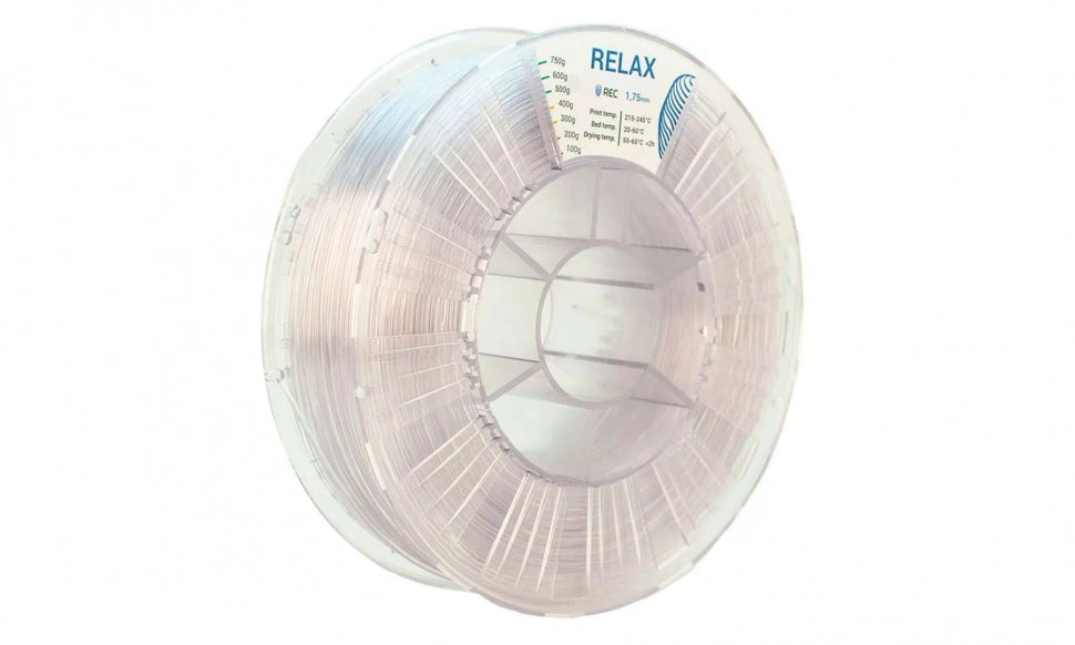 rec-relax-clear-175-1.970.webp PETG пластик REC Relax прозрачный 1,75 мм 0,75 кг — изображение 1