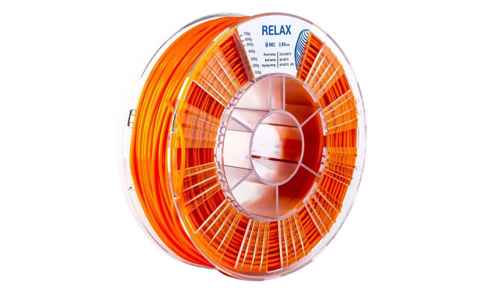 rec-relax-orange-285-1.970.webp PETG пластик REC Relax оранжевый 2,85 мм 0,75 кг — изображение 1