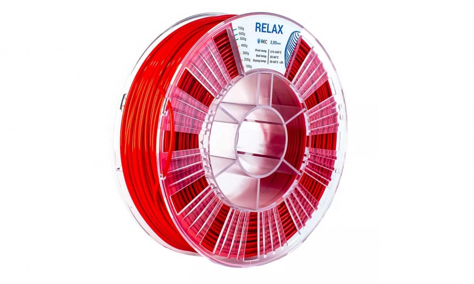 rec-relax-red-285-1.970.webp PETG пластик REC Relax красный 2,85 мм 0,75 кг — изображение 1