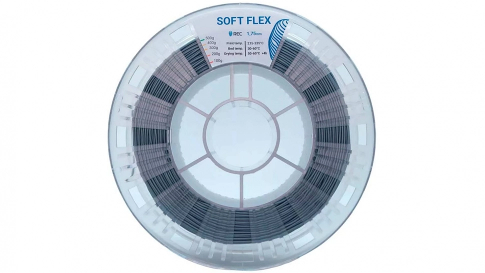 rec-soft-flex-silver-1.970.webp TPU A70 пластик REC Soft Flex серебристый 1,75 мм 0,5 кг — изображение 1